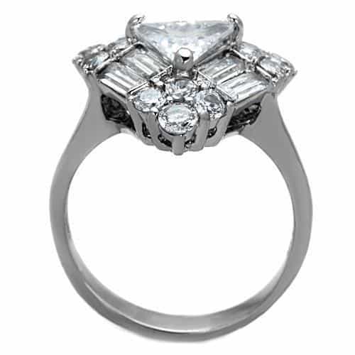 Stainless Steel CZ Baguette Round Art Deco Cocktail Ring view 3
