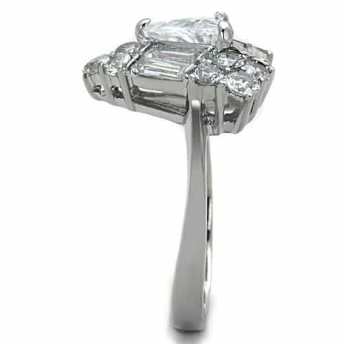 Stainless Steel CZ Baguette Round Art Deco Cocktail Ring view 8