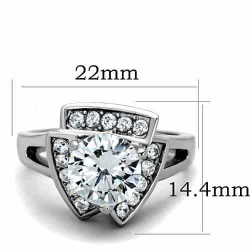 Stainless Steel CZ Round Solitaire Pave Shield Ring view 2