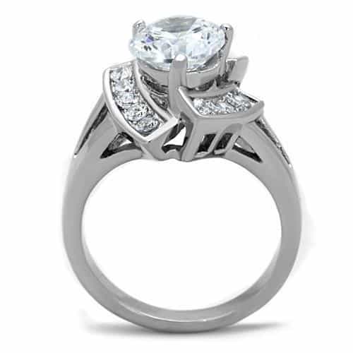 Stainless Steel CZ Round Solitaire Pave Shield Ring view 7