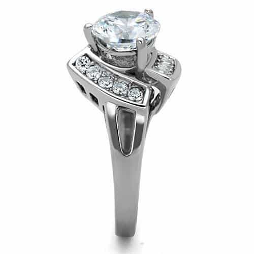 Stainless Steel CZ Round Solitaire Pave Shield Ring view 8