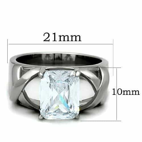 Stainless Steel CZ Emerald Cut Lattice Side Solitaire Ring view 6