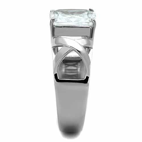 Stainless Steel CZ Emerald Cut Lattice Side Solitaire Ring view 8