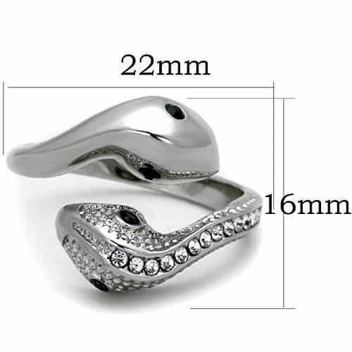 Stainless Steel CZ Pave Snake Black Onyx Eyes Bypass Ring view 6