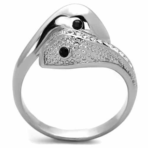 Stainless Steel CZ Pave Snake Black Onyx Eyes Bypass Ring view 7