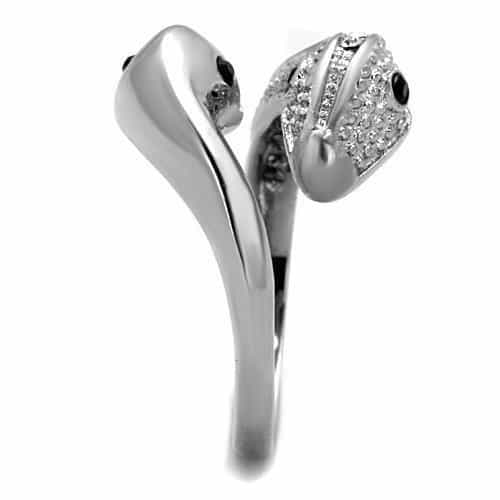 Stainless Steel CZ Pave Snake Black Onyx Eyes Bypass Ring view 4