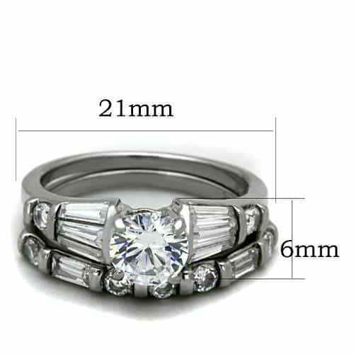 Stainless Steel CZ Round Baguette Bridal Two Band Set Ring view 6