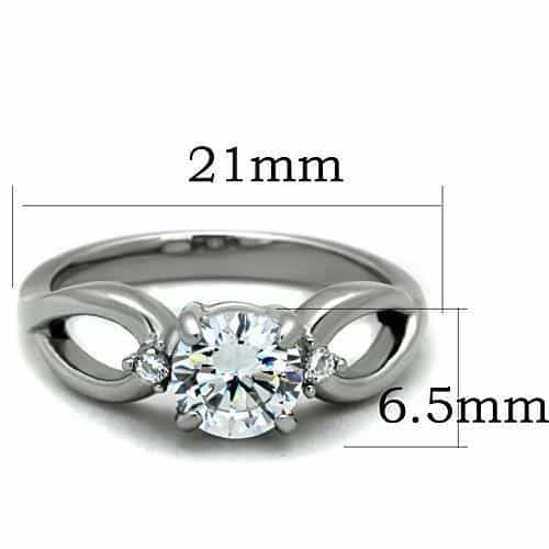 Stainless Steel CZ Round Solitaire Open Loop Band Ring view 6