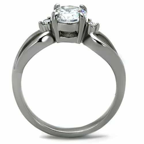 Stainless Steel CZ Round Solitaire Open Loop Band Ring view 3