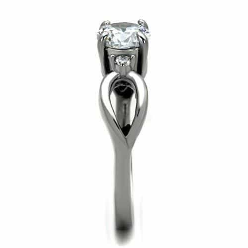Stainless Steel CZ Round Solitaire Open Loop Band Ring view 8
