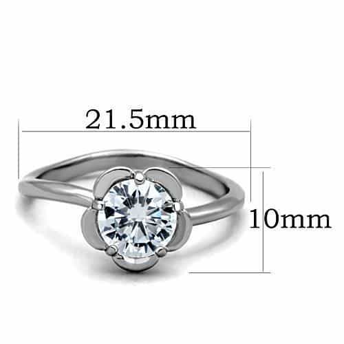 Stainless Steel CZ Round Flower Petal Prong Ring view 6