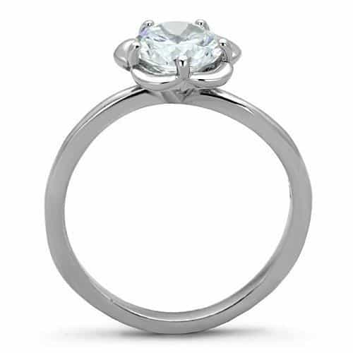 Stainless Steel CZ Round Flower Petal Prong Ring view 7