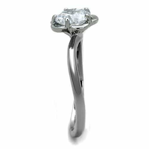 Stainless Steel CZ Round Flower Petal Prong Ring view 8
