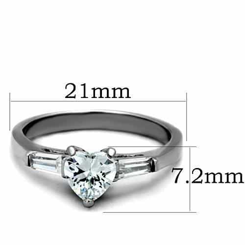 Stainless Steel CZ Heart Solitaire Baguette Accent Ring view 6