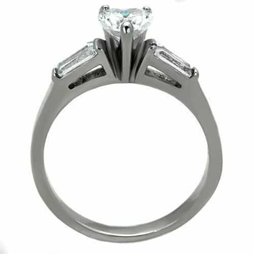 Stainless Steel CZ Heart Solitaire Baguette Accent Ring view 7