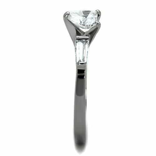 Stainless Steel CZ Heart Solitaire Baguette Accent Ring view 8