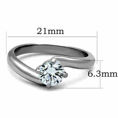 Stainless Steel CZ Round Solitaire Twisted Bypass Ring view 6