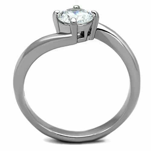 Stainless Steel CZ Round Solitaire Twisted Bypass Ring view 7