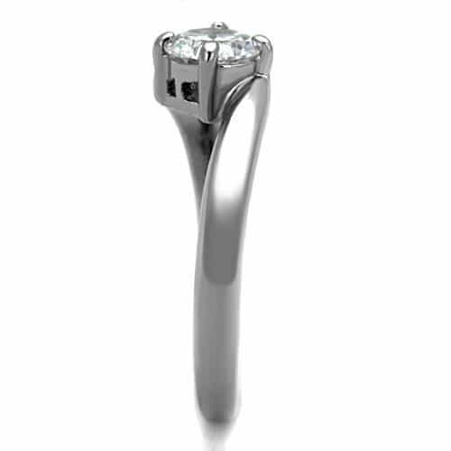 Stainless Steel CZ Round Solitaire Twisted Bypass Ring view 4