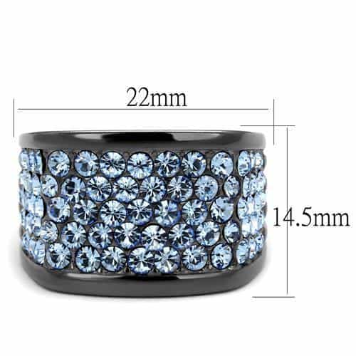 Stainless Steel Black IP Blue Crystal Pave Wide Dome Ring view 6