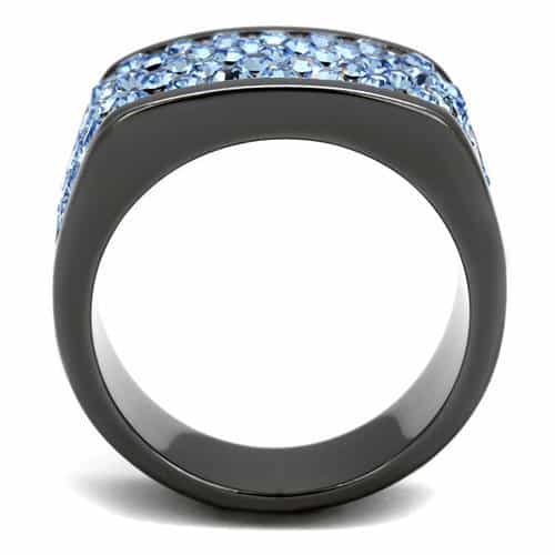 Stainless Steel Black IP Blue Crystal Pave Wide Dome Ring view 7