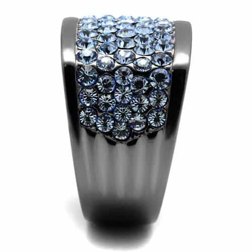Stainless Steel Black IP Blue Crystal Pave Wide Dome Ring view 4