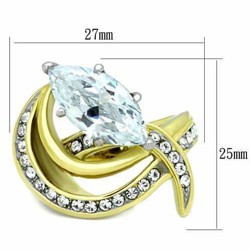 Stainless Steel Gold CZ Marquise Swirl Split Shank Ring view 2