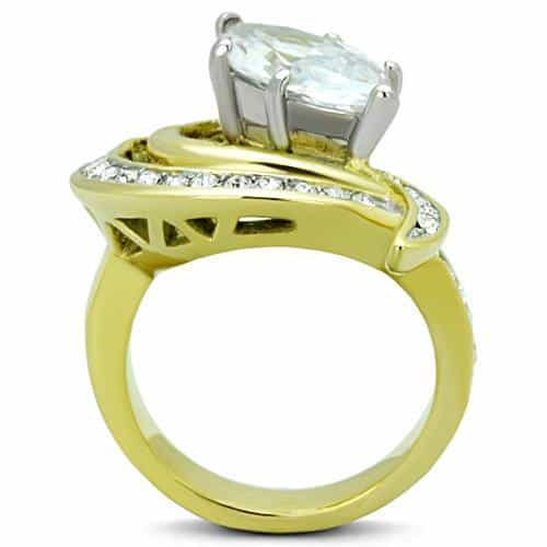 Stainless Steel Gold CZ Marquise Swirl Split Shank Ring view 3