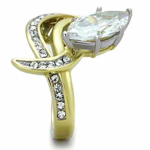 Stainless Steel Gold CZ Marquise Swirl Split Shank Ring view 4