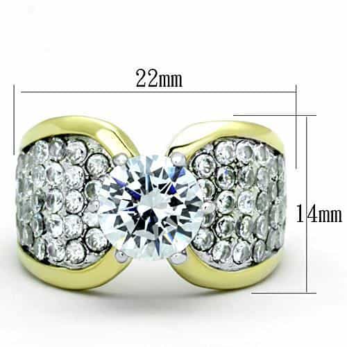 Stainless Steel Round Halo Pavé Ring Clear view 2