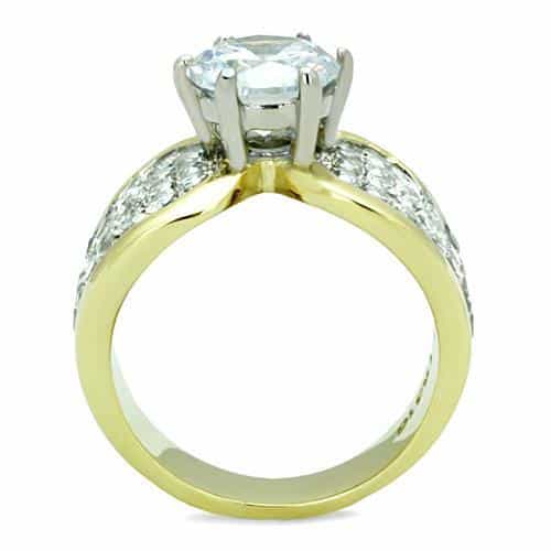 Stainless Steel Round Halo Pavé Ring Clear view 3