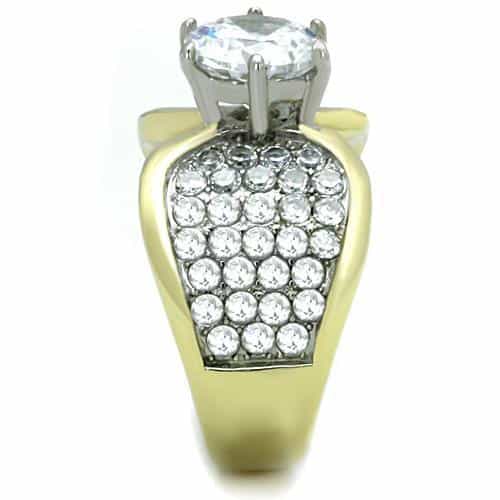 Stainless Steel Round Halo Pavé Ring Clear view 8
