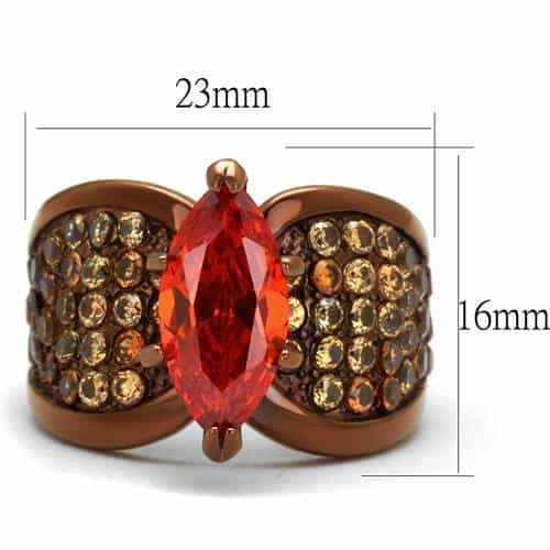 Stainless Steel Brown IP Orange Marquise Champagne Pave Wing Ring view 6