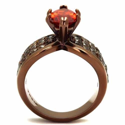 Stainless Steel Brown IP Orange Marquise Champagne Pave Wing Ring view 7