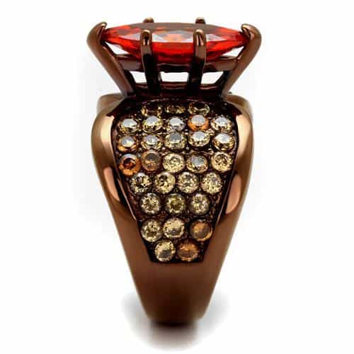 Stainless Steel Brown IP Orange Marquise Champagne Pave Wing Ring view 8