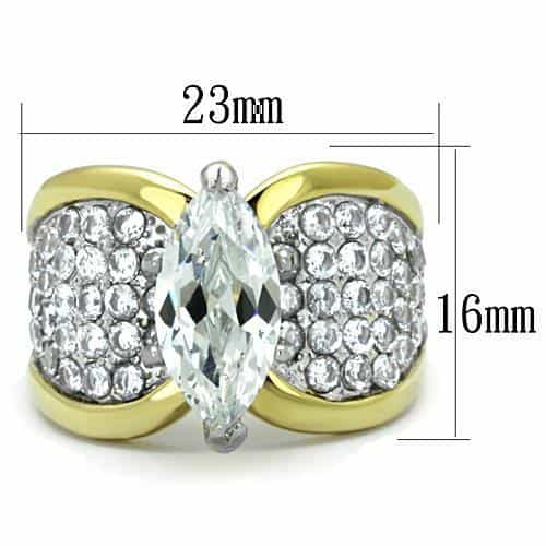 Stainless Steel Gold CZ Marquise Pave Wing Cocktail Ring view 6