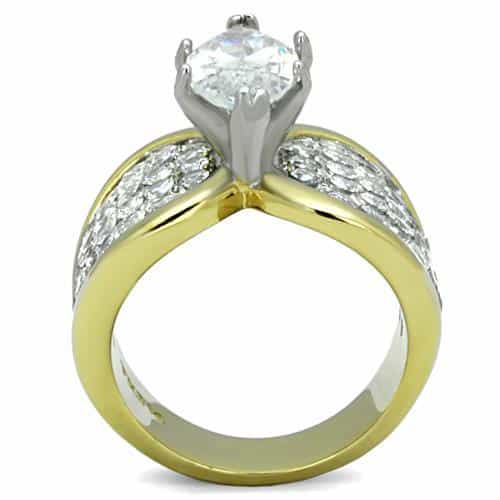 Stainless Steel Gold CZ Marquise Pave Wing Cocktail Ring view 7