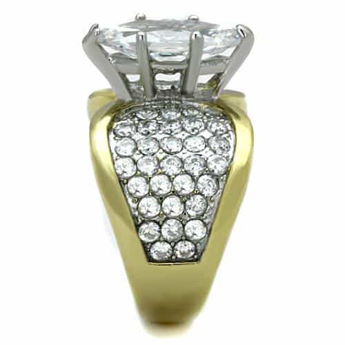 Stainless Steel Gold CZ Marquise Pave Wing Cocktail Ring view 8