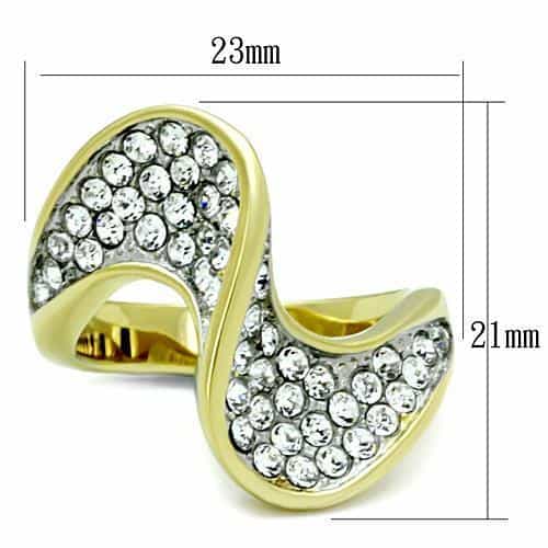 Stainless Steel Gold CZ Pave S Wave Bypass Cocktail Ring view 6