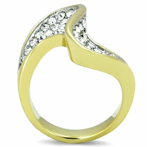 Stainless Steel Gold CZ Pave S Wave Bypass Cocktail Ring view 3
