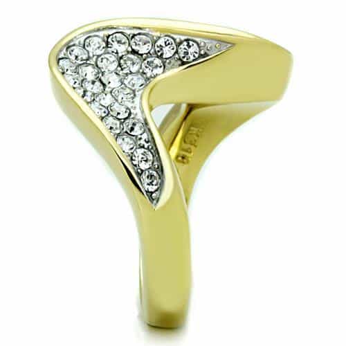 Stainless Steel Gold CZ Pave S Wave Bypass Cocktail Ring view 8