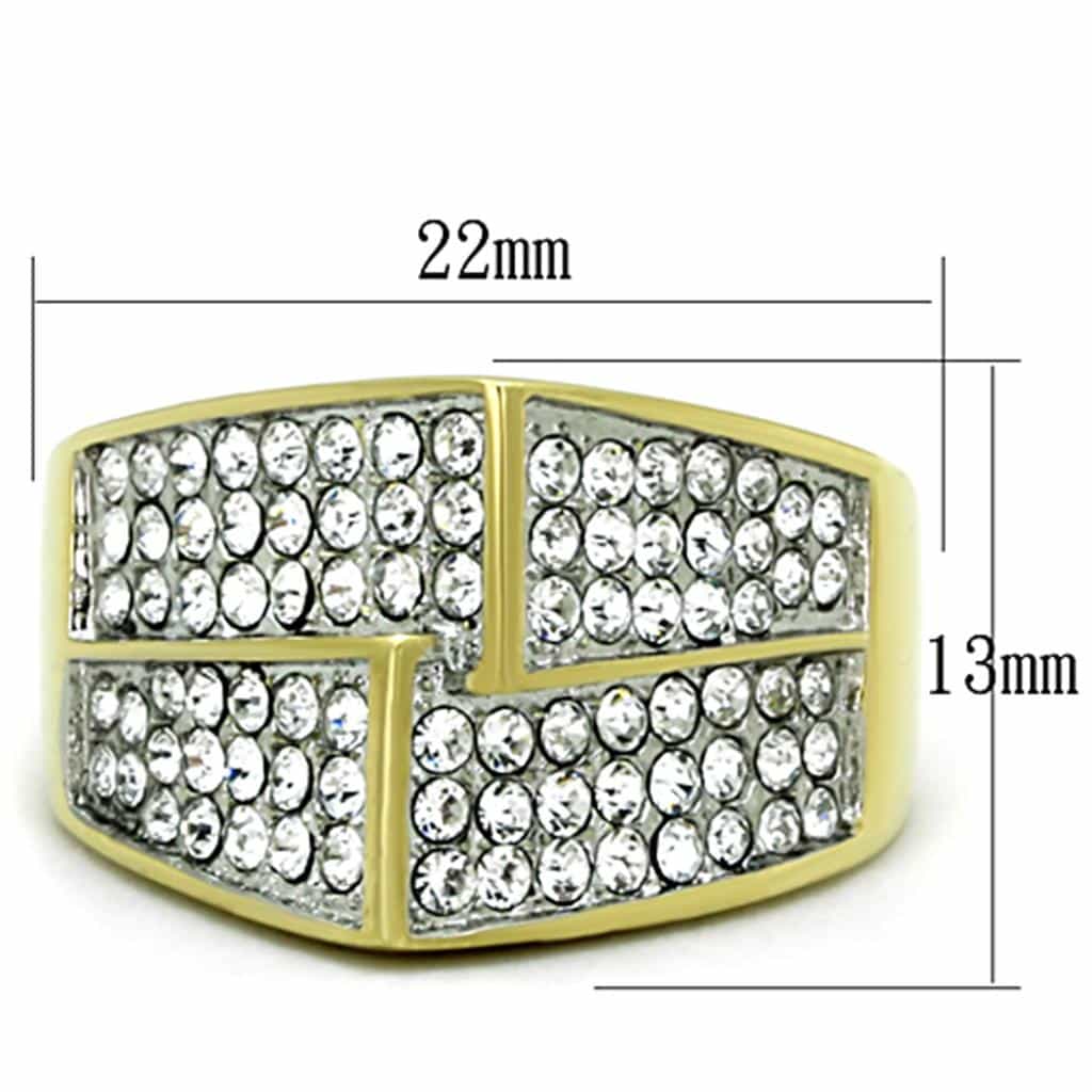 Stainless Steel Gold CZ Pave Chevron Princess Center Wide Ring view 2