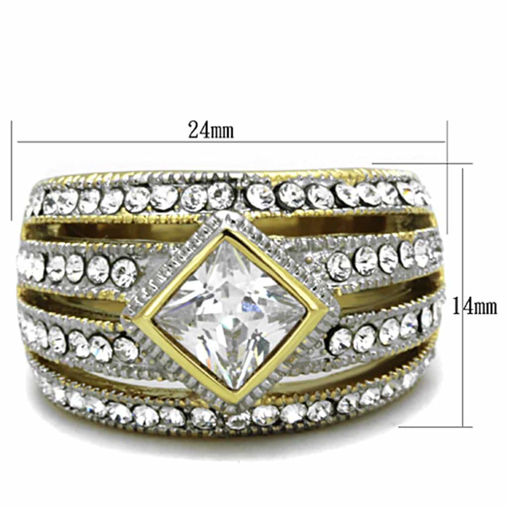 Stainless Steel CZ Diamond Chevron Dome Ring view 6