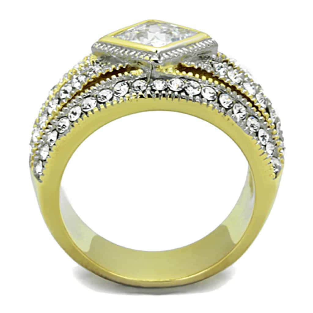 Stainless Steel CZ Diamond Chevron Dome Ring view 3