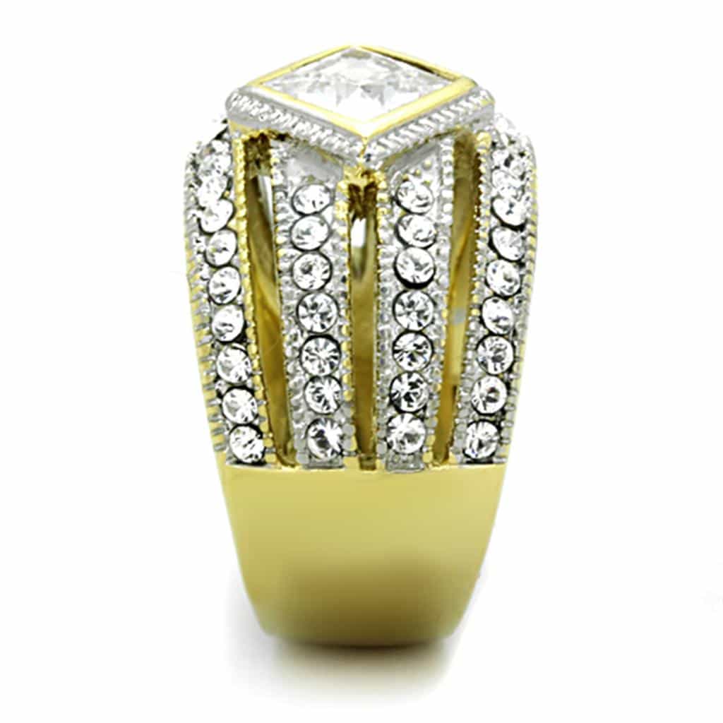 Stainless Steel CZ Diamond Chevron Dome Ring view 8