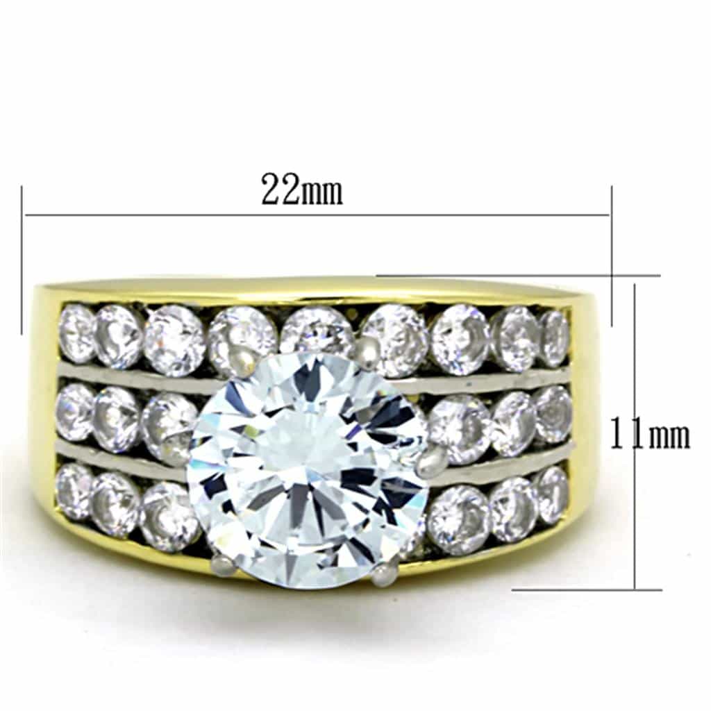 Stainless Steel Gold CZ Round Pave Channel Wide Band Ring view 6