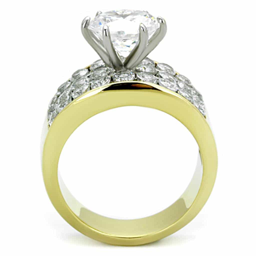 Stainless Steel Gold CZ Round Pave Channel Wide Band Ring view 7