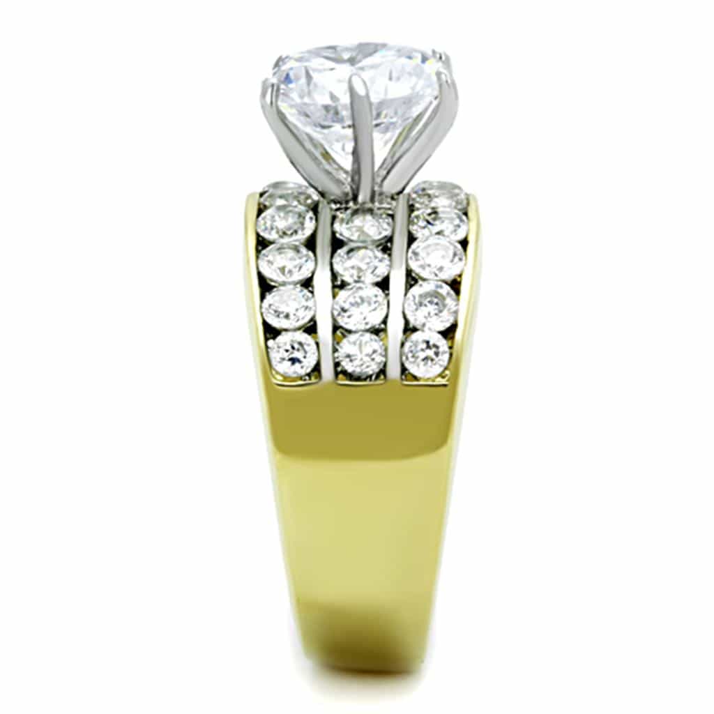 Stainless Steel Gold CZ Round Pave Channel Wide Band Ring view 8