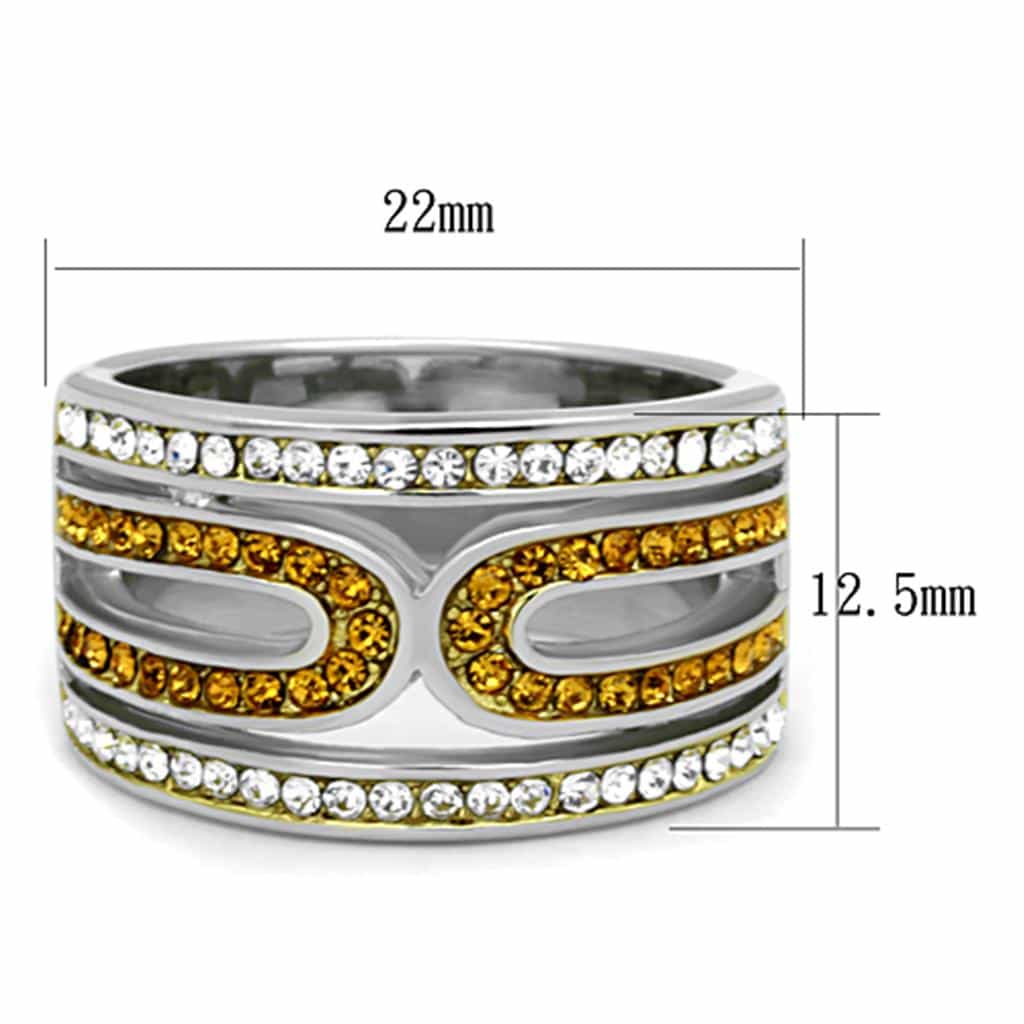 Stainless Steel Topaz Clear Crystal S Wave Wide Band Ring view 6