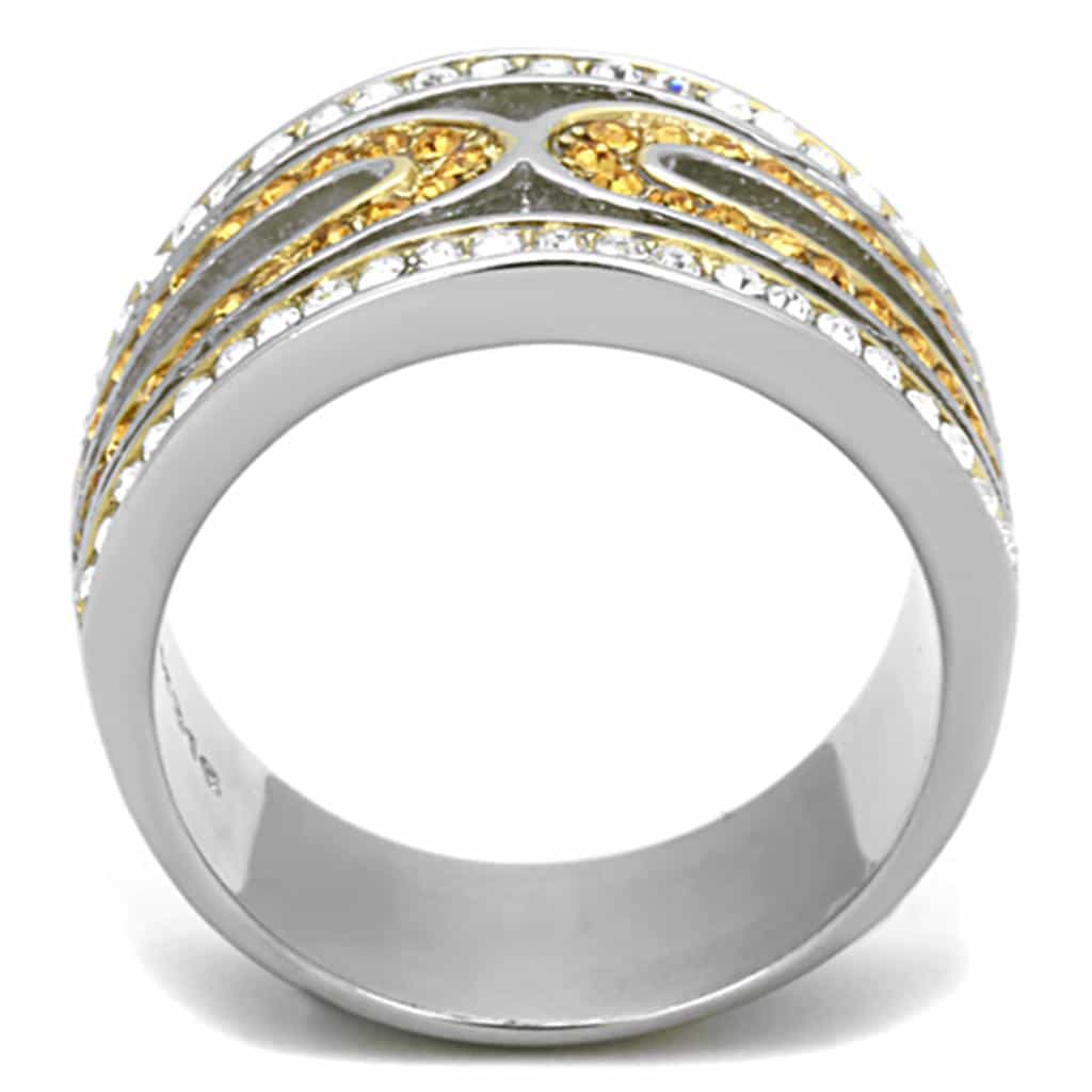 Stainless Steel Topaz Clear Crystal S Wave Wide Band Ring view 7
